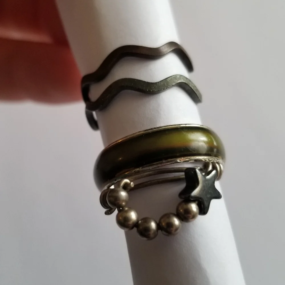 4 rings vintage silver tone ring star boho wavy wire wrapped jewelry lot